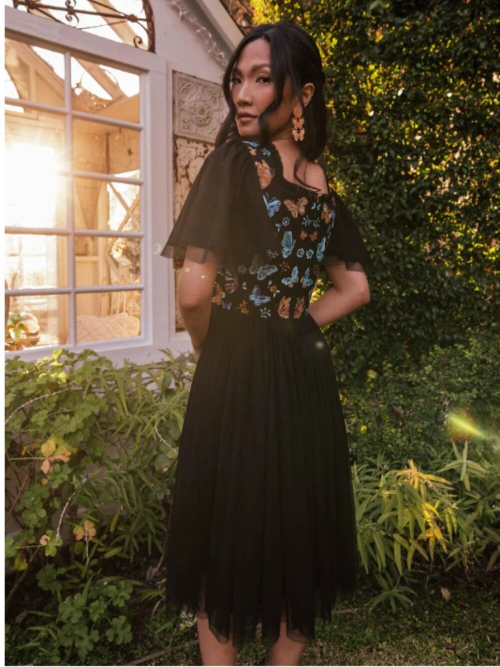 EUC JessaKae Midnight Monarch Dress Butterfly Black Blue Women's Large - Picture 4 of 16